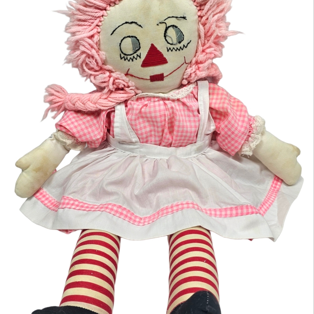 Unique OOAK Large 24" Raggedy Ann Doll w/Pink Pigtail Braid Hair & Gingham Dress - Picture 7 of 16